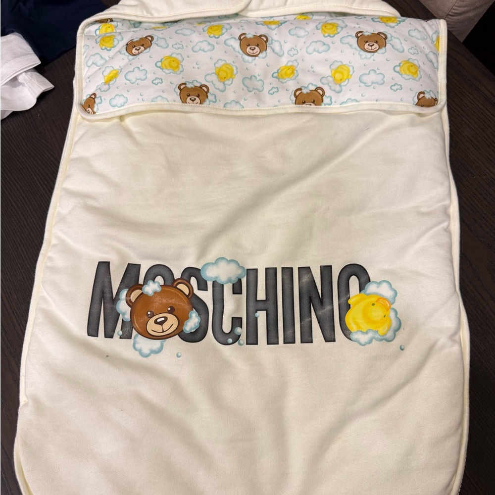 Moschino Cream Baby Blanket with Bear and Cloud Design